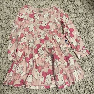 Sanrio Pink & White Hello Kitty Bow Print Long Sleeve Dress